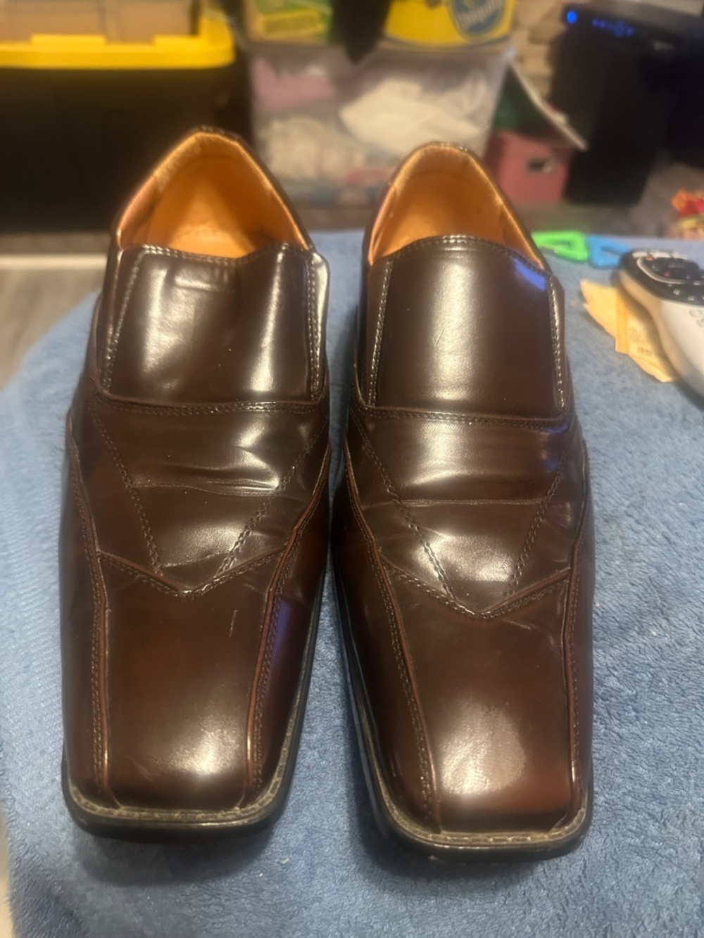 Men's Brown Slip-On Square-Toe Leather Loafers